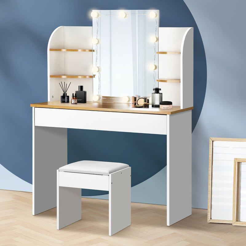Oikiture Dressing Table Stool Set Makeup Mirror 10 LED Bulbs