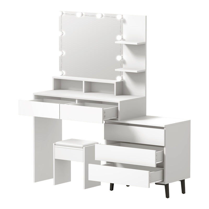 Oikiture Dressing Table Stool Set 10 LED Bulbs White