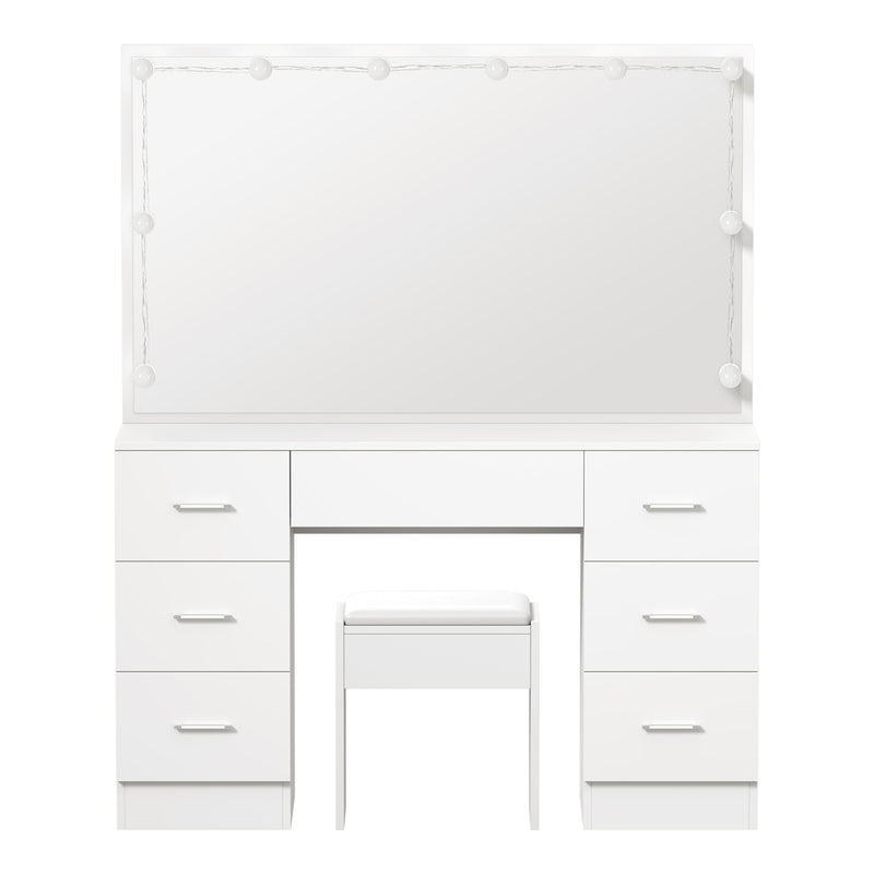 Oikiture Dressing Table Large LED Mirror White