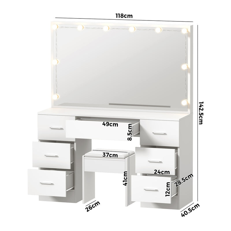 Oikiture Dressing Table Large LED Mirror White
