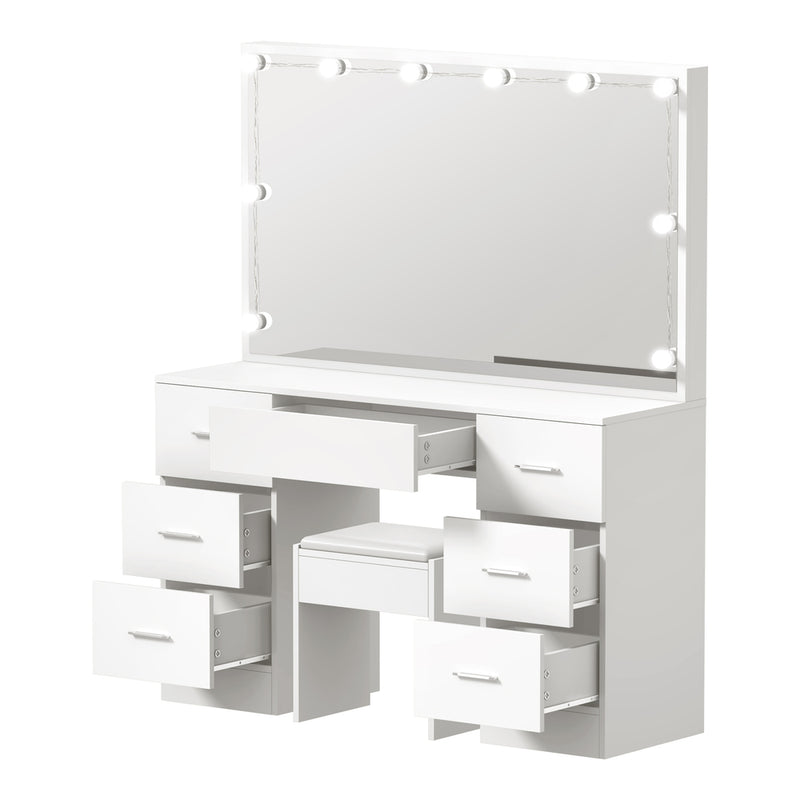 Oikiture Dressing Table Large LED Mirror White