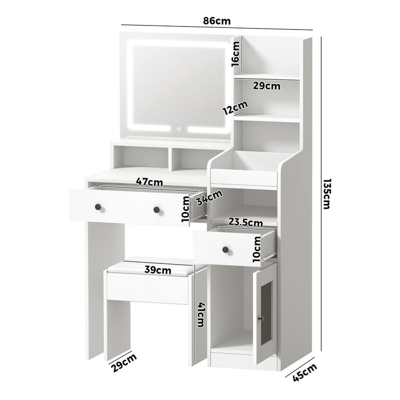 Oikiture Dressing Table Stool Set LED Light White