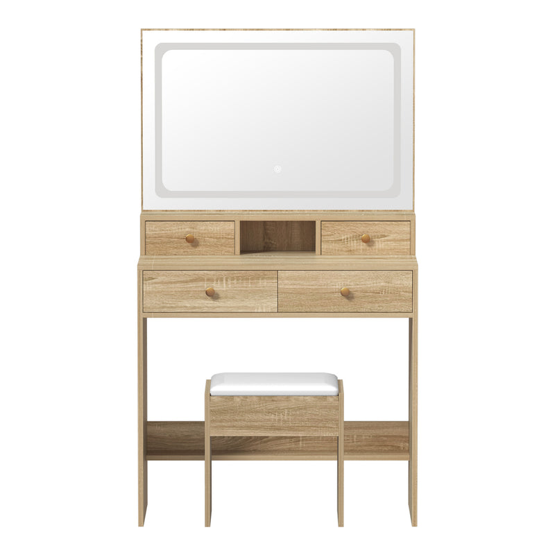 Oikiture Dressing Table Stool Set LED Mirror Natural