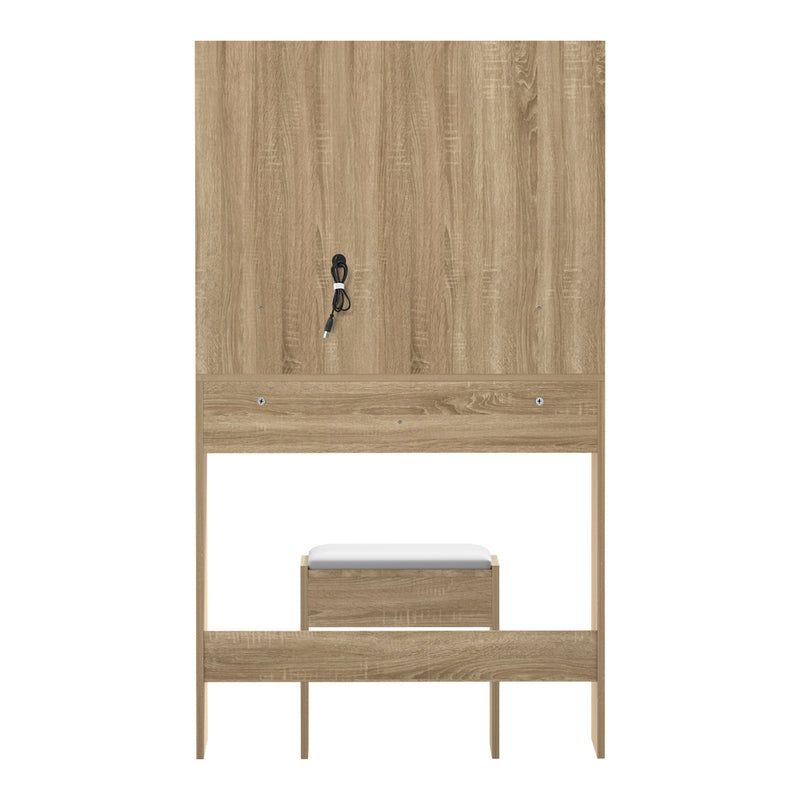 Oikiture Dressing Table Stool Set LED Mirror Natural