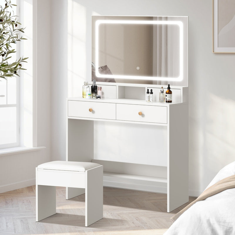 Oikiture Dressing Table Stool Set LED Mirror White