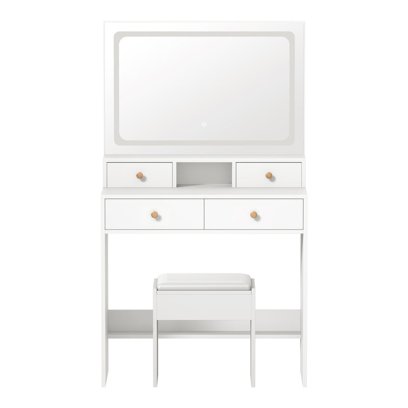 Oikiture Dressing Table Stool Set LED Mirror White