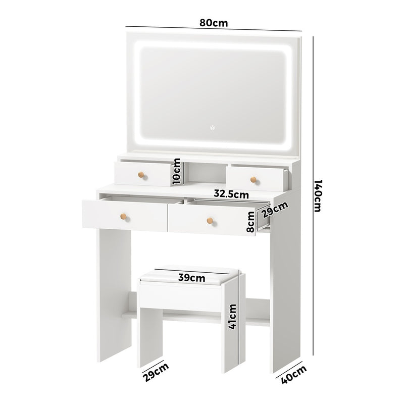 Oikiture Dressing Table Stool Set LED Mirror White