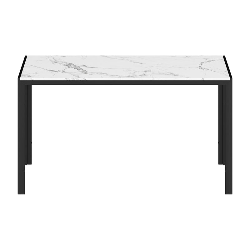 Oikiture 140cm Rectangular Dining Table with Metal Leg White&Black