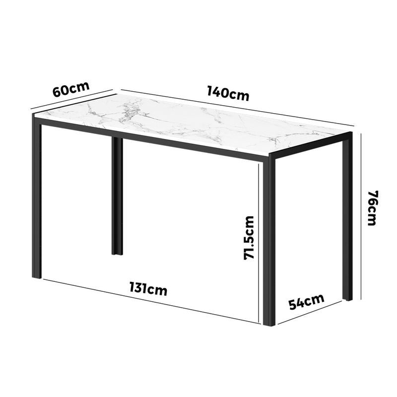 Oikiture 140cm Rectangular Dining Table with Metal Leg White&Black