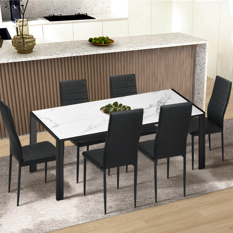 Oikiture 140cm Rectangular Dining Table with Metal Leg White&Black