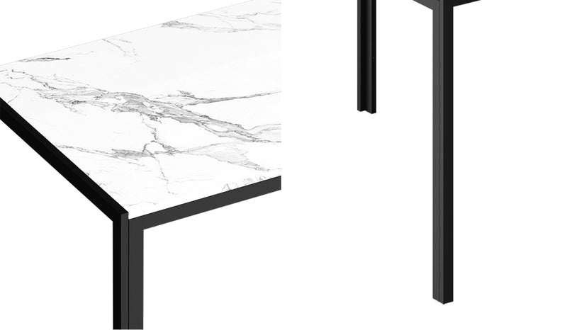 Oikiture 140cm Rectangular Dining Table with Metal Leg White&Black