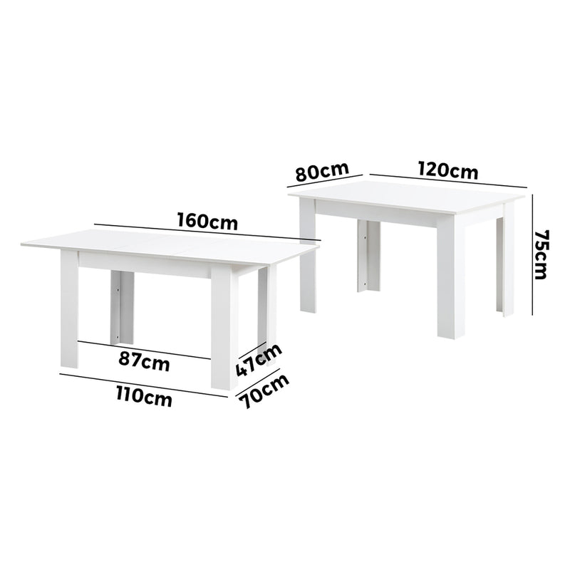 Oikiture 160cm Extendable Dining Table Cafe Table White
