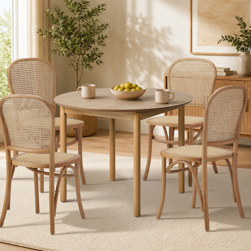 Oikiture Wooden Dining Table 100cm Round Table 4 Seater Black