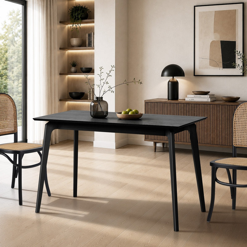 Oikiture Wooden Dining Table 120cm Rectangular 4 Seater Black