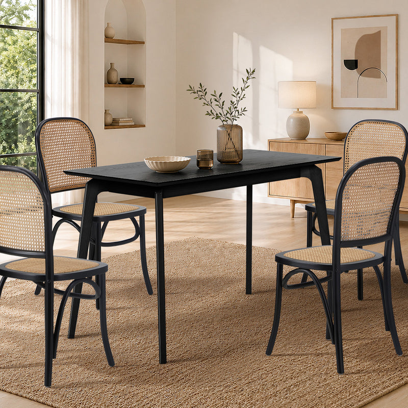 Oikiture Wooden Dining Table 120cm Rectangular 4 Seater Black
