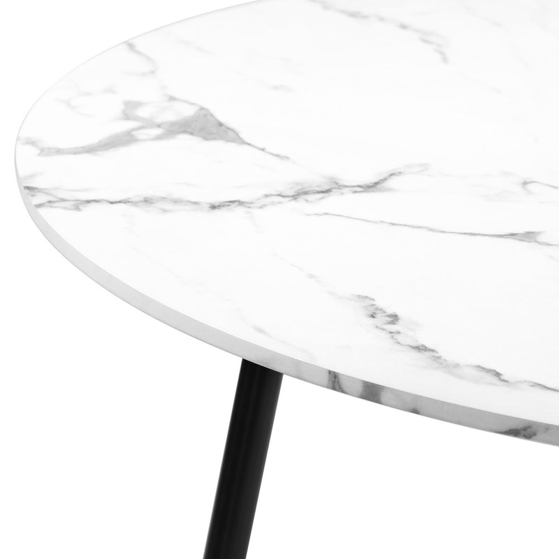 Oikiture 110cm Dining Table with Marble Finish White&Black