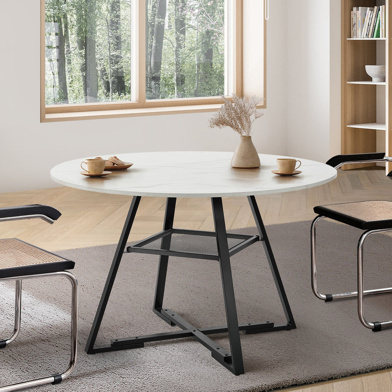 Oikiture 120cm Round Dining Table Marble-like Wooden Kitchen Furniture