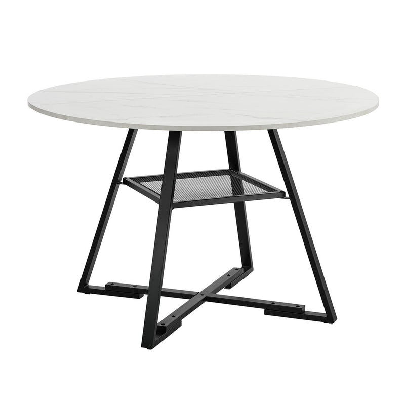 Oikiture 120cm Round Dining Table Marble-like Wooden Kitchen Furniture