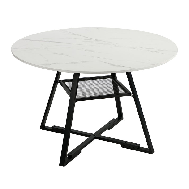 Oikiture 120cm Round Dining Table Marble-like Wooden Kitchen Furniture