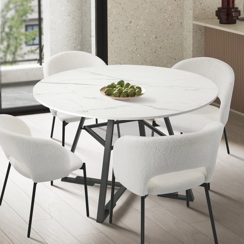 Oikiture 120cm Round Dining Table Marble-like Wooden Kitchen Furniture