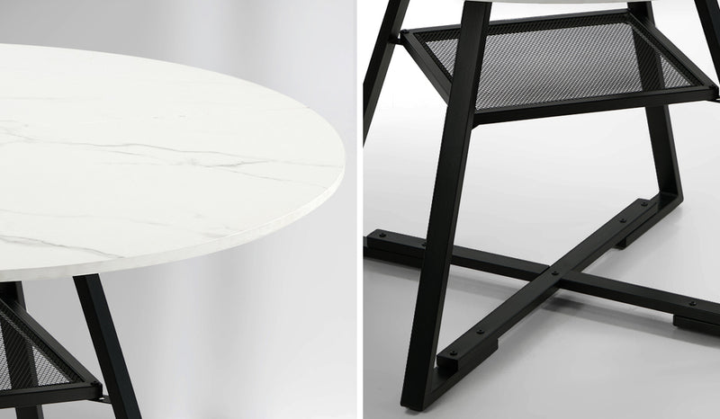 Oikiture 120cm Round Dining Table Marble-like Wooden Kitchen Furniture