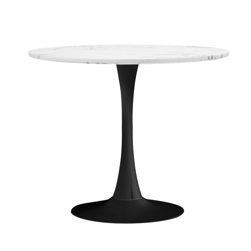 Oikiture 90cm Dining Table Marble Tulip Shape White&Black
