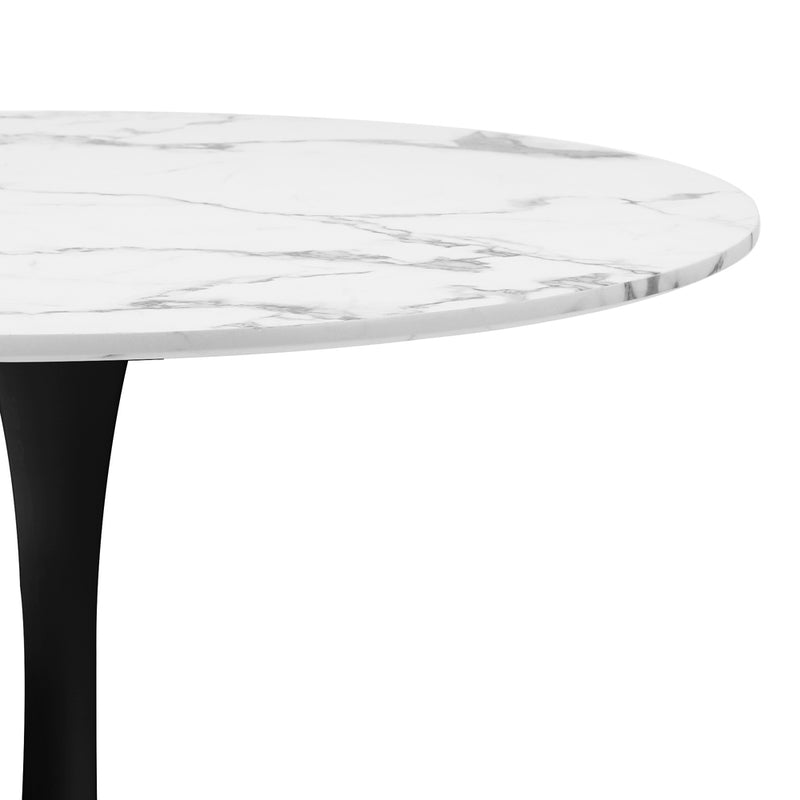 Oikiture 90cm Dining Table Marble Tulip Shape White&Black