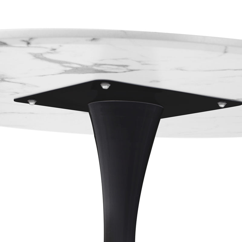 Oikiture 90cm Dining Table Marble Tulip Shape White&Black