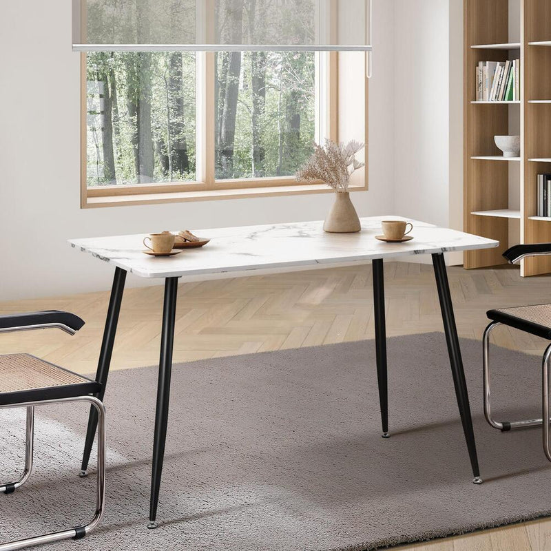 Oikiture 120cm Dining Table Rectangle Marble Finish Metal Legs