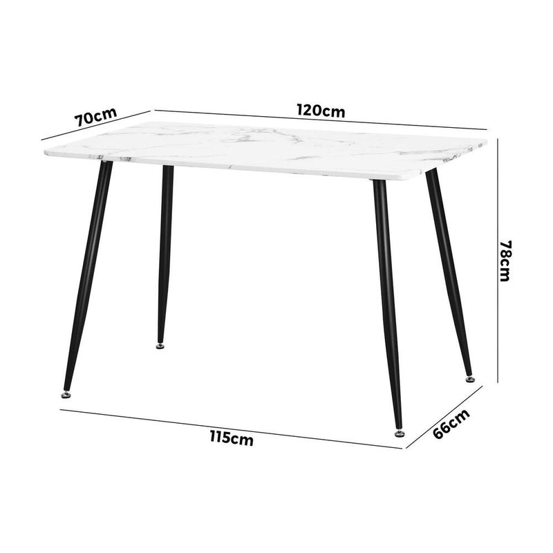 Oikiture 120cm Dining Table Rectangle Marble Finish Metal Legs
