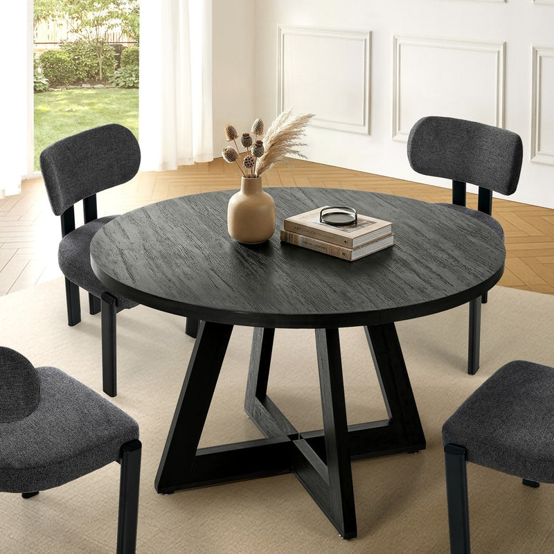 Oikiture 120cm Round Dining Table Wooden Kitchen Furniture Black