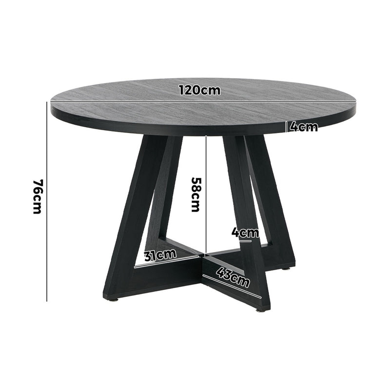 Oikiture 120cm Round Dining Table Wooden Kitchen Furniture Black