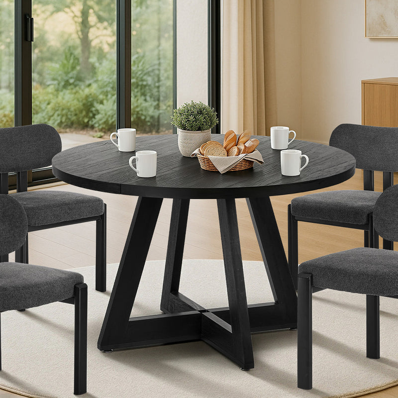 Oikiture 120cm Round Dining Table Wooden Kitchen Furniture Black