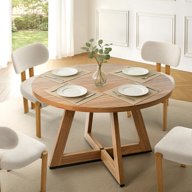 Oikiture 120cm Round Dining Table Wooden Kitchen Furniture