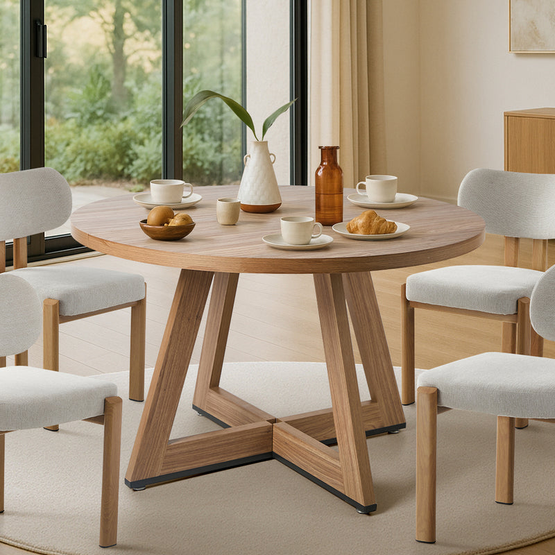 Oikiture 120cm Round Dining Table Wooden Kitchen Furniture