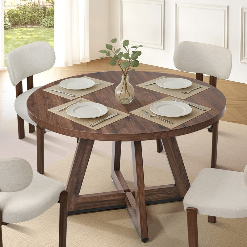 Oikiture 120cm Round Dining Table Wooden Kitchen Furniture Walnut