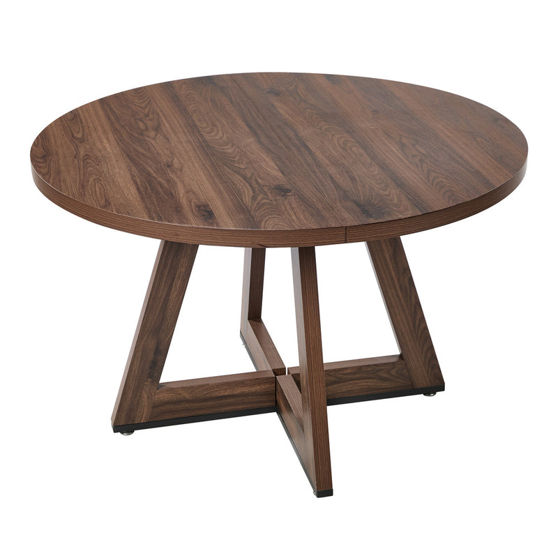 Oikiture 120cm Round Dining Table Wooden Kitchen Furniture Walnut