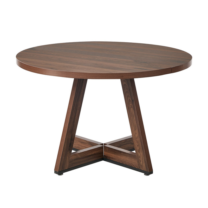 Oikiture 120cm Round Dining Table Wooden Kitchen Furniture Walnut