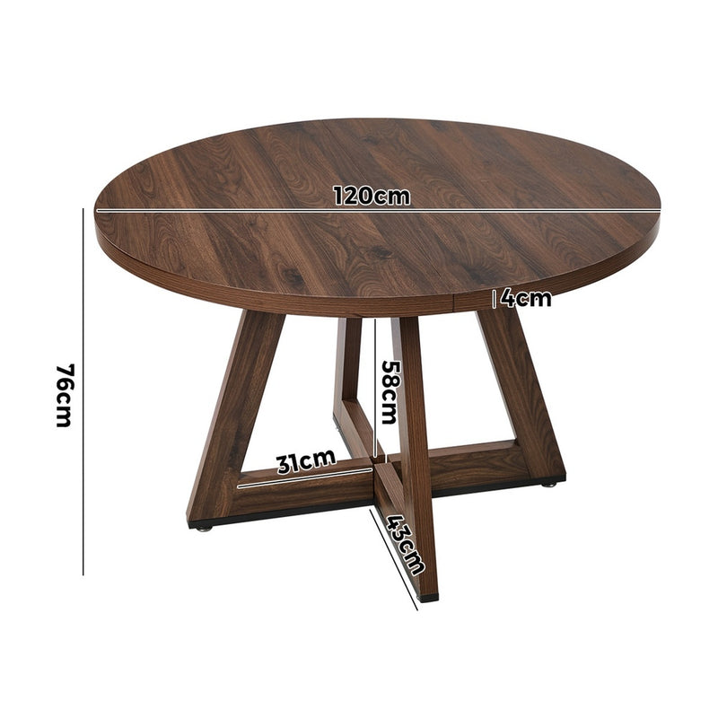 Oikiture 120cm Round Dining Table Wooden Kitchen Furniture Walnut