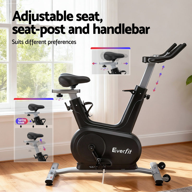 Everfit Exercise Bike Spin Bike Electromagnetic Smart Home Fitness 24-Level Resistance 120kg Bluetooth