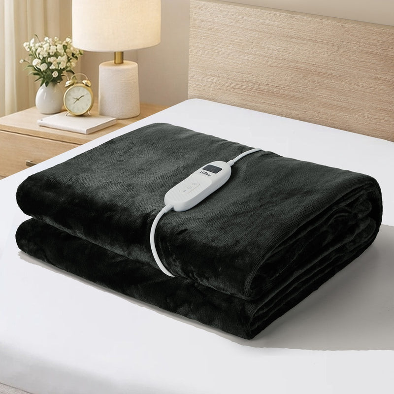 Bedra Electric Throw Rug Washable Heated Blanket Fleece Charcoal