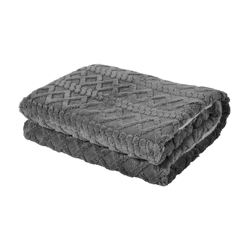 Bedra Electric Throw Heated Blanket Flannel&Sherpa Square Pattern Grey