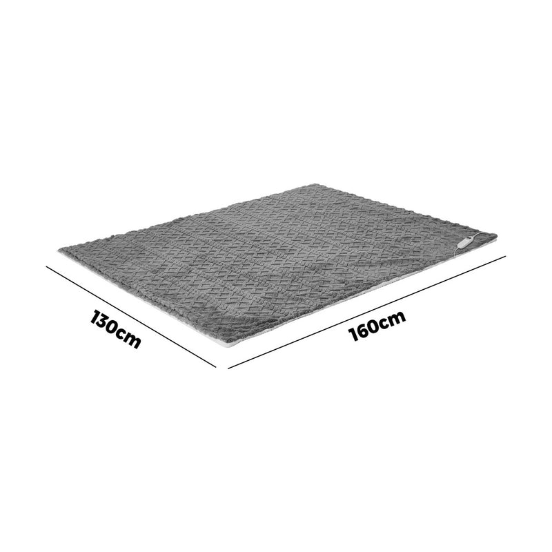 Bedra Electric Throw Heated Blanket Flannel&Sherpa Square Pattern Grey