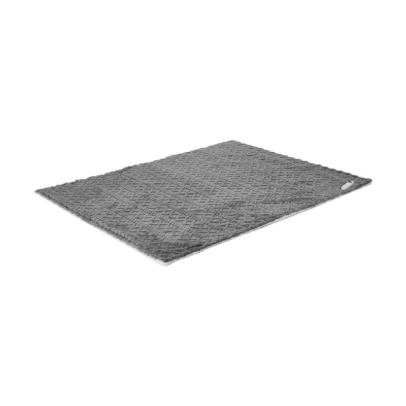 Bedra Electric Throw Heated Blanket Flannel&Sherpa Square Pattern Grey
