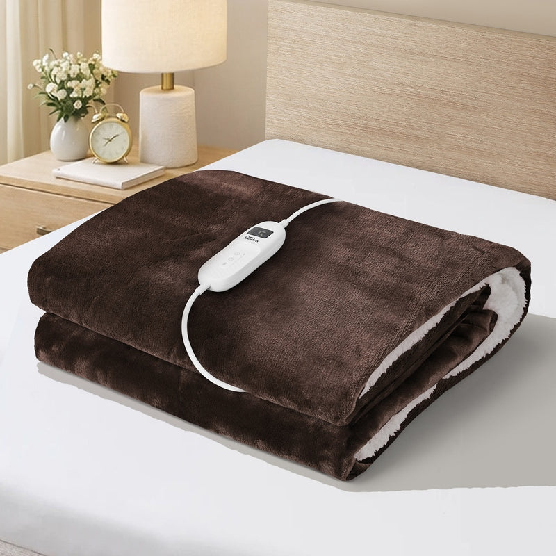 Bedra Electric Throw Rug Heated Blanket Flannel&Sherpa Brown