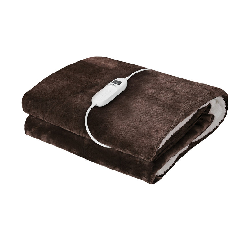 Bedra Electric Throw Rug Heated Blanket Flannel&Sherpa Brown