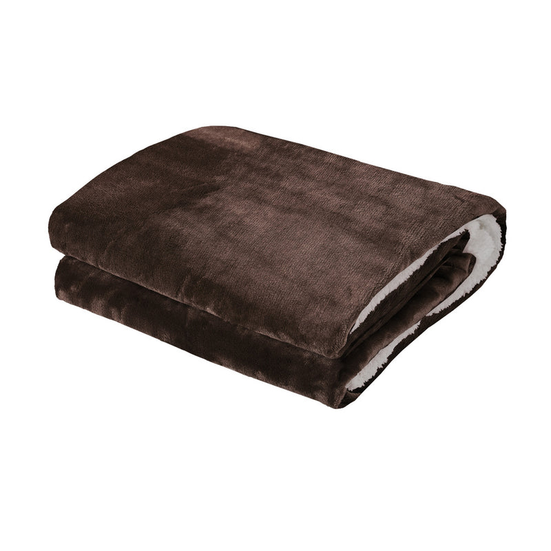 Bedra Electric Throw Rug Heated Blanket Flannel&Sherpa Brown