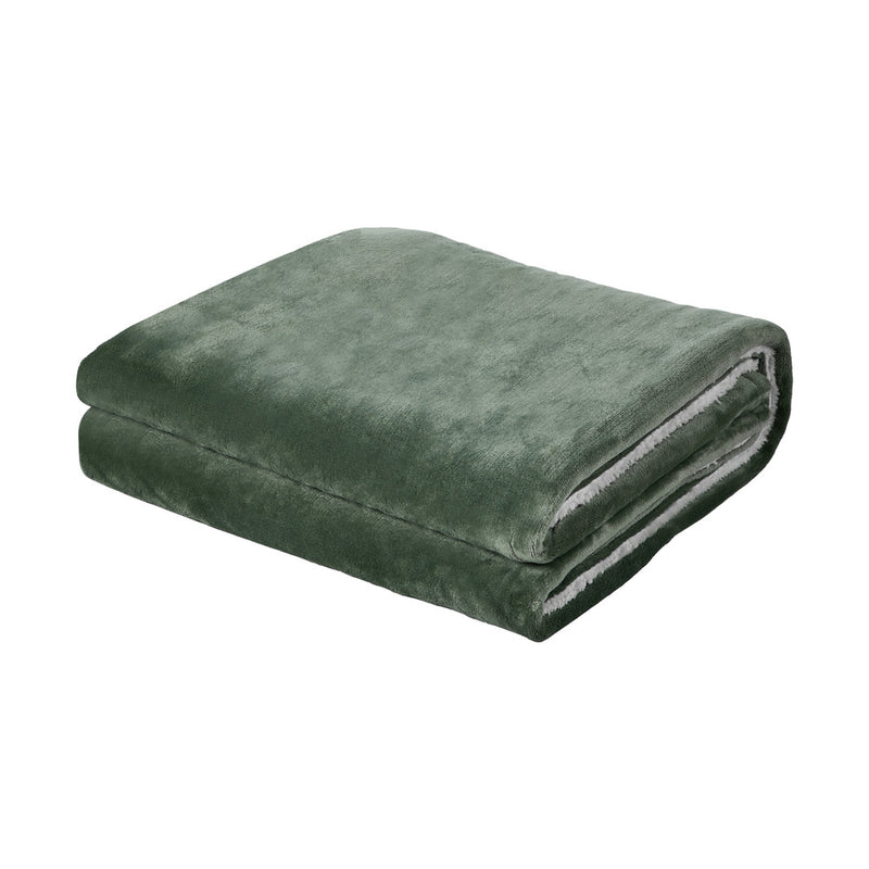 Bedra Electric Throw Rug Dual Side Heated Blanket Flannel&Sherpa Green