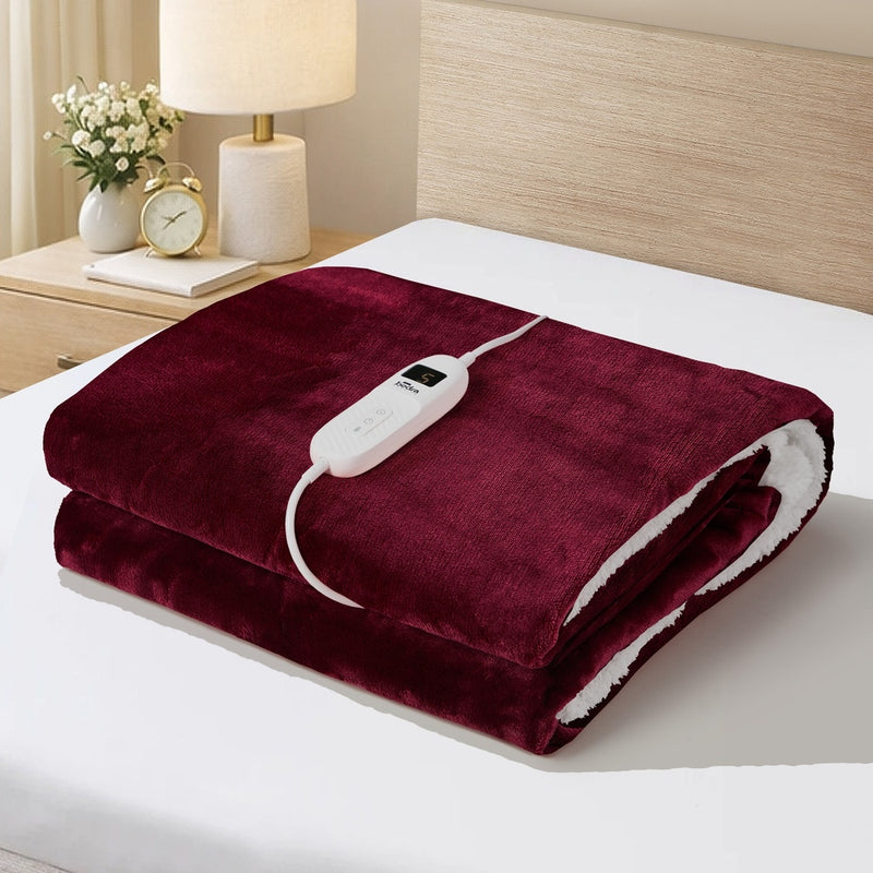 Bedra Electric Throw Rug Heated Blanket Flannel&Sherpa Burgundy