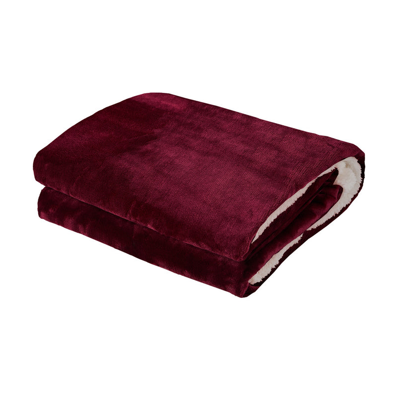 Bedra Electric Throw Rug Heated Blanket Flannel&Sherpa Burgundy